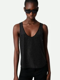 Discount Zadig & Voltaire Carys Diamanté Silk Top Black