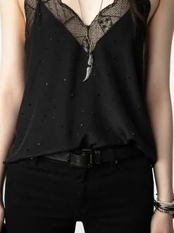 Best Zadig & Voltaire Christy Diamanté Silk CamisoleNEW Black