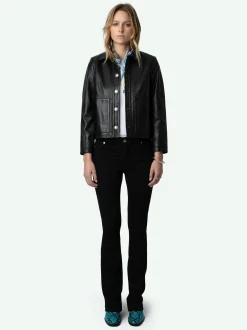 New Zadig & Voltaire Litchi Leather Jacket Black