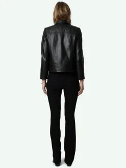 New Zadig & Voltaire Litchi Leather Jacket Black