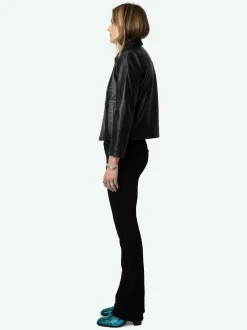 New Zadig & Voltaire Litchi Leather Jacket Black