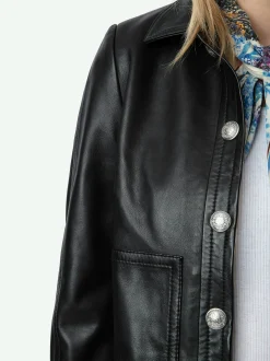 New Zadig & Voltaire Litchi Leather Jacket Black