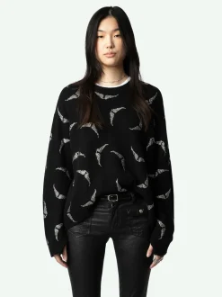 Best Zadig & Voltaire Markus Diamanté Wings Cashmere SweaterNEW Black