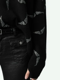 Best Zadig & Voltaire Markus Diamanté Wings Cashmere SweaterNEW Black