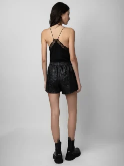 Discount Zadig & Voltaire Pax Crinkled Leather ShortsICONIC Black