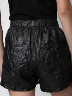 Discount Zadig & Voltaire Pax Crinkled Leather ShortsICONIC Black