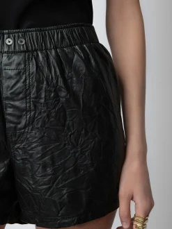 Discount Zadig & Voltaire Pax Crinkled Leather ShortsICONIC Black