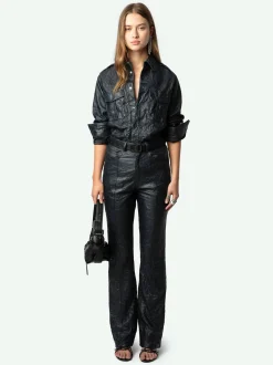 Fashion Zadig & Voltaire Poete Leather PantsNEW Encre