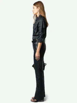 Fashion Zadig & Voltaire Poete Leather PantsNEW Encre
