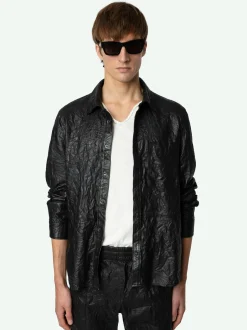 Best Sale Zadig & Voltaire Serge Leather Shirt Black