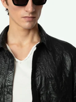Best Sale Zadig & Voltaire Serge Leather Shirt Black