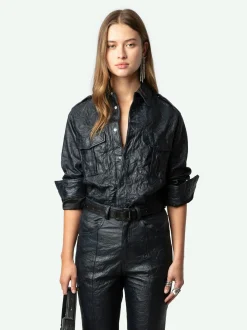 Best Sale Zadig & Voltaire Taska Leather ShirtNEW Encre