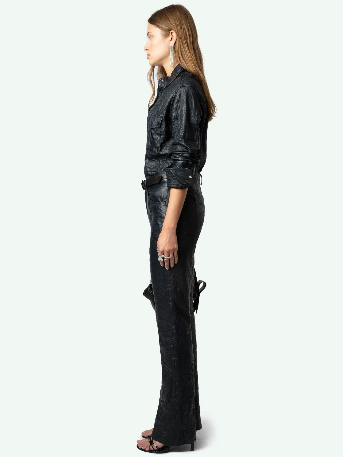 Best Sale Zadig & Voltaire Taska Leather ShirtNEW Encre