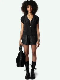 Cheap Zadig & Voltaire Tiffiny Wings Silk Jacquard Top Black