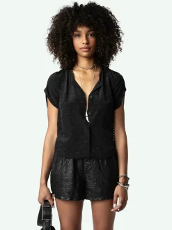 Cheap Zadig & Voltaire Tiffiny Wings Silk Jacquard Top Black