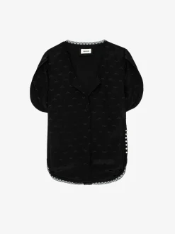 Cheap Zadig & Voltaire Tiffiny Wings Silk Jacquard Top Black