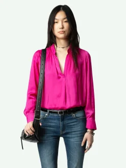 Sale Zadig & Voltaire Tink Satin BlouseNEW Clematis