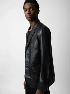 Cheap Zadig & Voltaire Valfried Leather Blazer Black