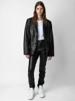 Cheap Zadig & Voltaire Valfried Leather Blazer Black