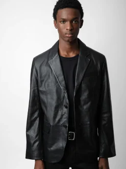 Cheap Zadig & Voltaire Valfried Leather Blazer Black