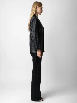 Best Sale Zadig & Voltaire Visco Crinkled Leather JacketICONIC Black