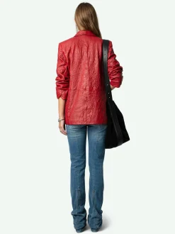 Shop Zadig & Voltaire Visko Crinkled Leather BlazerNEW Crimson