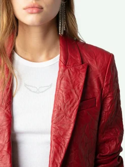 Shop Zadig & Voltaire Visko Crinkled Leather BlazerNEW Crimson
