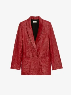Shop Zadig & Voltaire Visko Crinkled Leather BlazerNEW Crimson